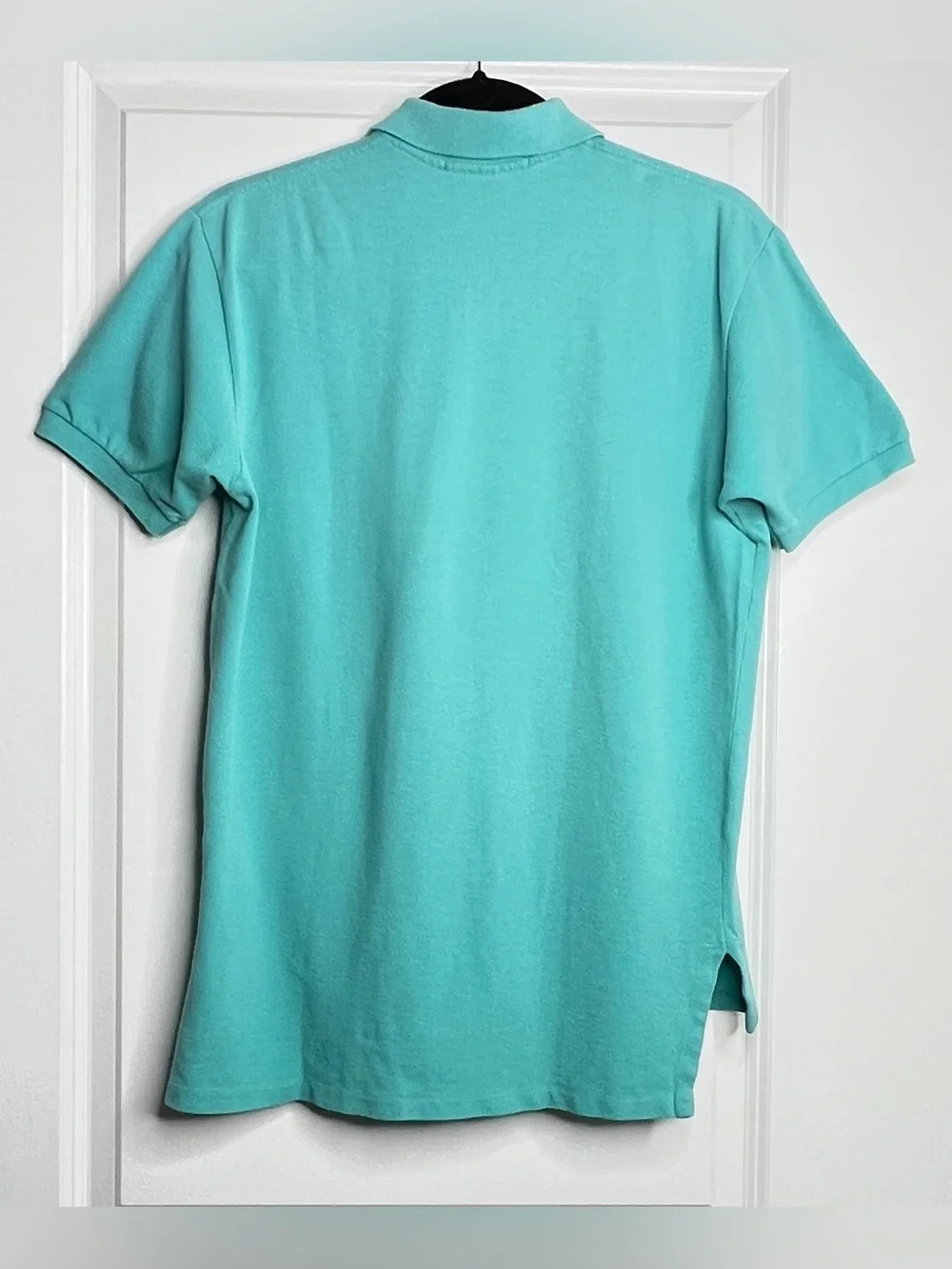 Vintage Polo Ralph Lauren USA Made Turquoise Green Cotton Polo Shirt Small Flaw